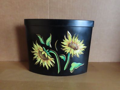 Blechdose oval Gebäckdose schwarz mit Sonnenblumen