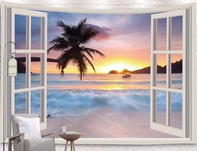 Wandtuch "Strandfenster" in den Größen 150x130cm und 200x150cm (Wandteppich)
