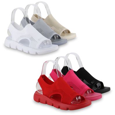 VAN HILL Damen Komfort Sandalen Bequeme Strick Profil-Sohle Cut-Outs Schuhe 840476