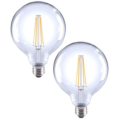 2x LED-Lampe Globe G120 Filament Dimmbar E27 8W = 75W Birne Leuchtmittel Warm