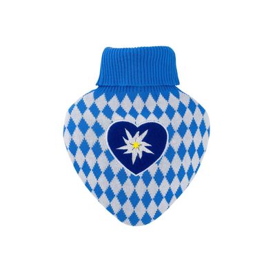 Wärmflasche Herz, 1,0 l Fassungsvermögen Strickbezug Bavaria, Edelweiß-Stickerei