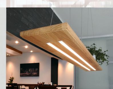 LED Hängelampe Pendelleuchte aus Holz Holzlampe Eiche Massiv Dimmbar 2 LED-Leisten