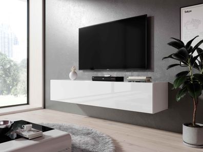 FURNIX TV Hängeboard ZIBO Lowboard TV-Schrank modern 160 cm breit Weiß glänzend