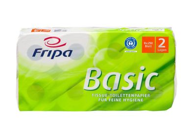 Fripa 1510805 Toilettenpapier Basic - 2-lagig, recycling, geprägt, hochweiß, 8 ...