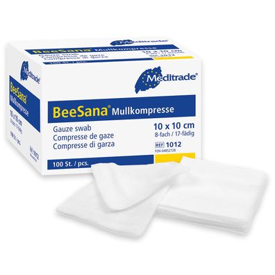 BeeSana® Mullkompresse, ohne RöKo, unsteril, 12-fach, 10 x 10 cm | Packung (100 Stück