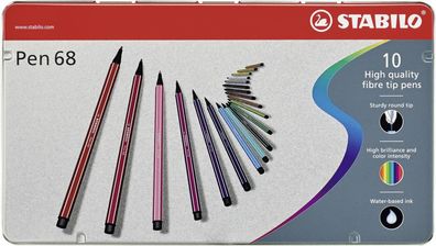 Stabilo® 6810-6 Fasermaler Pen 68 - Metalletui, 10 Farben