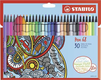 Stabilo® 6830-7 Fasermaler Pen 68 - Kartonetui, 30 Farben