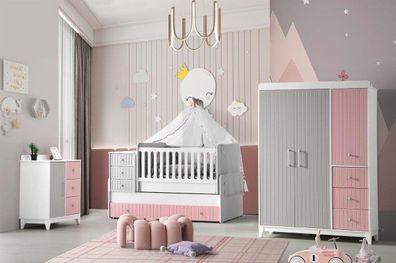 Luxuriös Kinderzimmer Set 3tlg Stilvoll Kommode Schrank Bett Mehrfarbig