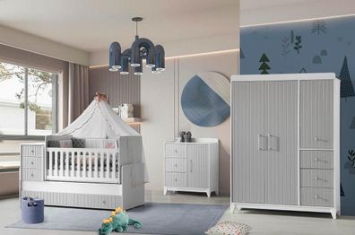Komplett-Set für Kinderzimmer: Kommode, Kleiderschrank, Kinderbett Grau Farbe
