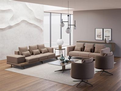 Komplett 6tlg Braun Einrichtung 2x Sofa Dreisitzer Couch Polstermöbel 2x Sessel