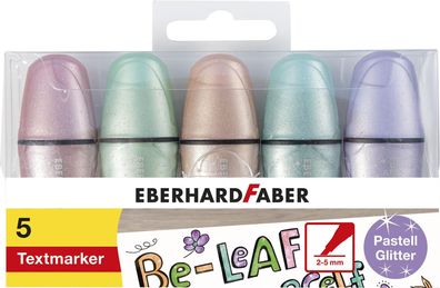 Eberhard Faber 551409 Textmarker Mini Glitzer Pastell - 5 Farben, Kunststoffetui