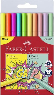 Faber-Castell 155312 FABER-CASTELL Fasermaler GRIP Neon + Pastell, 10er Etui