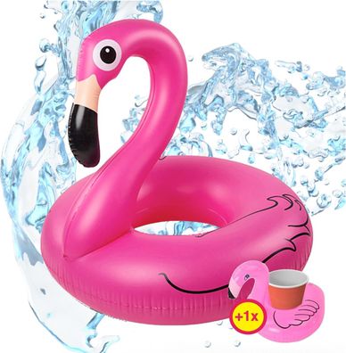 SwimAlot® Flamingoring ca. 110cm mit Getränkehalter - Schwimmring Flamingo aufblasbar
