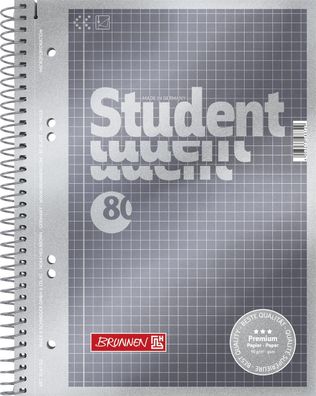 Brunnen 1067152 Collegeblock Student Premium A5 5 mm kariert Deckblatt: anthrazit-...