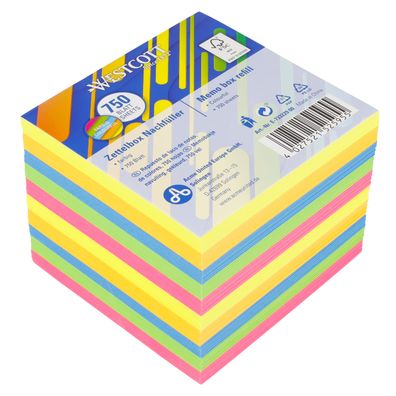 1x Nachfüller für Zettelbox Nachfüllpapier 750 Blatt in 5 Farben Papier Notizzettel
