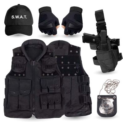 Kostümheld® 6 in 1- SWAT Kostüm Set FBI Police Erwachsene Fasching / Karneval