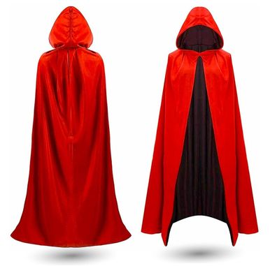 Kostümheld® Halloween Kostüm Umhang rot & schwarz - Kaputzenumhang Kinder Erwachsene