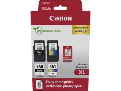 CANON PG-560XL schwarz, 15ml, CL-561XL color, 12,2ml, Pixma TS 5350 7451 + Fotopapier