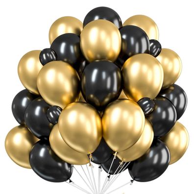 Dekotalent® Luftballons Luft, Helium Dekoration schwarz - gold mix - Silvester Deko
