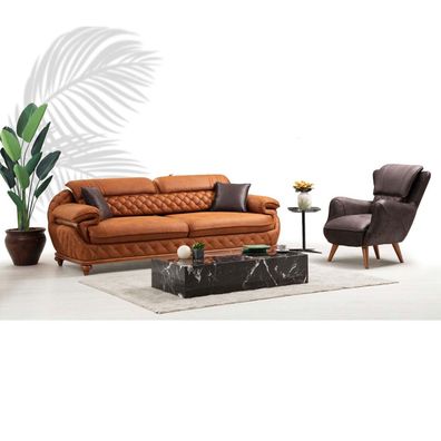 Modern Wohnzimmer Komplett Set Dreisitzer Sofa Couch Sessel Luxus Möbel