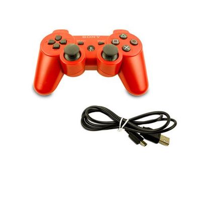 Original SONY Playstation 3 Wireless Dualshock 3 Controller in ROT - PS3 + USB ...