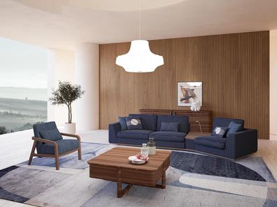 Blau Sofagarnitur Set Dreisitzer Sofas Wohnzimmer Sessel Modern Design Textil