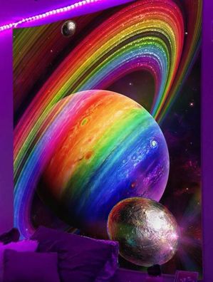 UV/ Schwarzlicht aktives Wandtuch "Regenbogen Planet" in 3 Größen (Wandteppich)