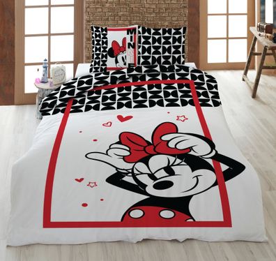 Bettwäsche Minnie in Love weiß rot 135 x 200 cm, 80 x 80 cm