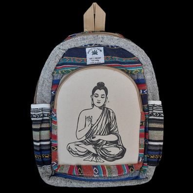 Handgefertigter Nutzhanf Rucksack aus Indien, Motiv "Traditionelle Dame" UNISEX