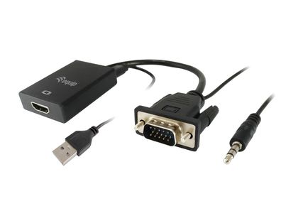 Equip 119038 VGA auf HDMI Adapter, mit Audio, schwarz, 15cm