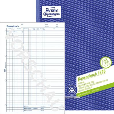 AVERY Zweckform 1226 Kassenbuch EDV-gerecht A4 Recycling Blaupapier 100 Blatt(T)