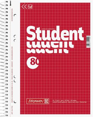 Brunnen 1067952 Collegeblock Student A5 5 mm kariert Deckblatt: rot