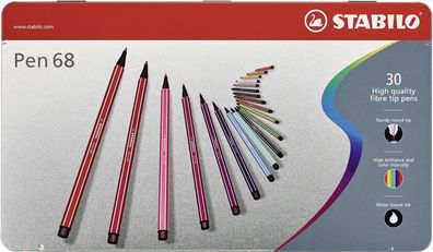 Stabilo® 6830-6 Fasermaler Pen 68 - Metalletui, 30 Farben