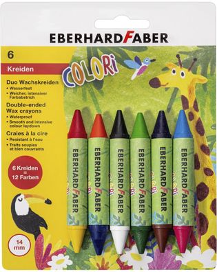 Eberhard Faber 524098 Wachsmalkreide Colori Duo - 6 Farben, Blisterkarte