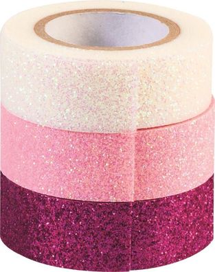 Heyda 203584375 Glitter Tapes jede Rolle 3 m x 15 mm pink, rosa, weiß