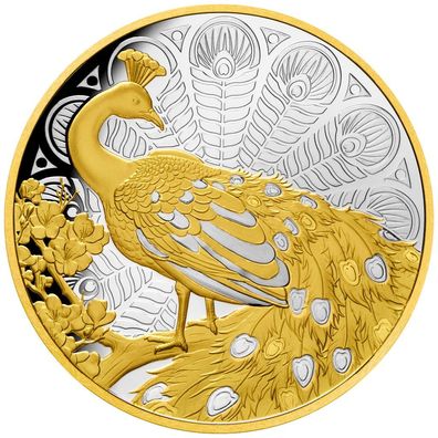 Niue Pfau 2024 1 oz Silbermünze 999 gilded Polierte Platte