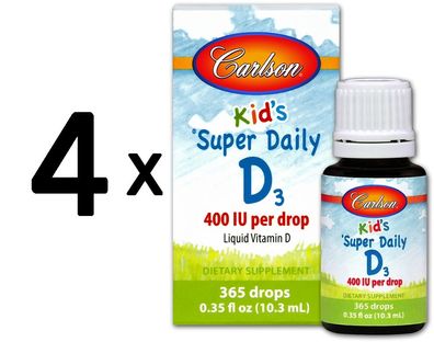 4 x Kid's Super Daily D3, 400 IU - 10 ml.