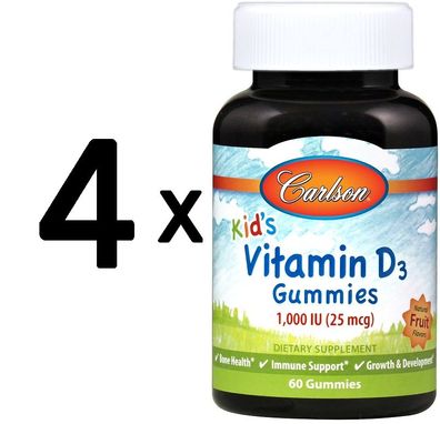 4 x Kid's Vitamin D3 Gummies, 1000 IU - 60 gummies