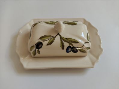 Butterdose Keramik von Vanilia Keramia Handbemalt Handgemacht Olive Csipke