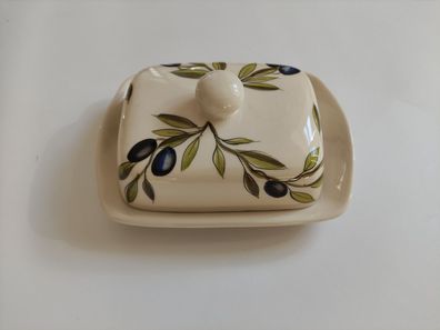 Butterdose Keramik von Vanilia Keramia Handbemalt Handgemacht Olive