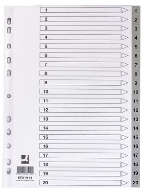 Q-Connect® KF01919 Zahlenregister - 1 - 20, PP, A4, 20 Blatt + Indexblatt, grau
