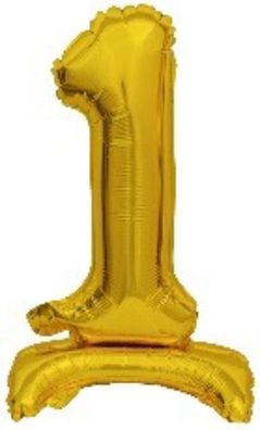 amscan® 9910069 Folienballon Mini Zahl 1 - 15 x 38 cm, mit Standfuß, gold