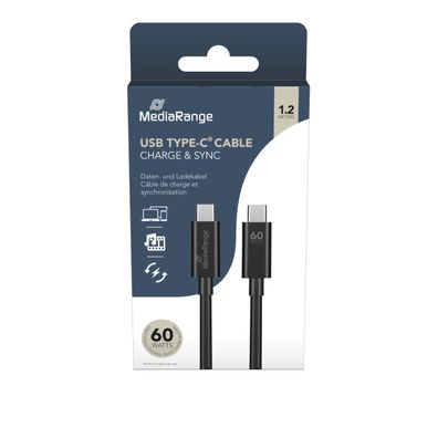 MediaRange MRCS213 USB Type-C® Lade- und Datenkabel, USB 3.0, 1.2m, schwarz