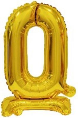 amscan® 9910068 Folienballon Mini Zahl 0 - 15 x 38 cm, mit Standfuß, gold
