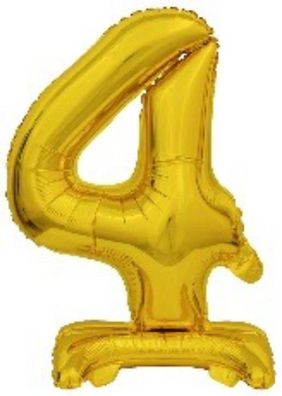 amscan® 9910072 Folienballon Mini Zahl 4 - 15 x 38 cm, mit Standfuß, gold