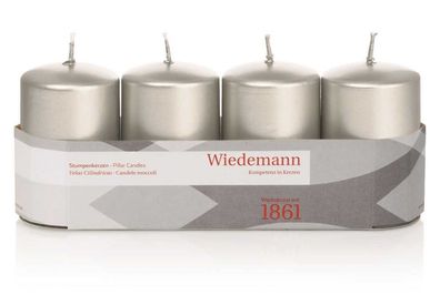 Wiedemann 218162.027 Stumpenkerze - 80 x 50 mm, 4 Stück, silber