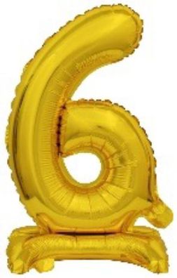 amscan® 9910074 Folienballon Mini Zahl 6 - 15 x 38 cm, mit Standfuß, gold