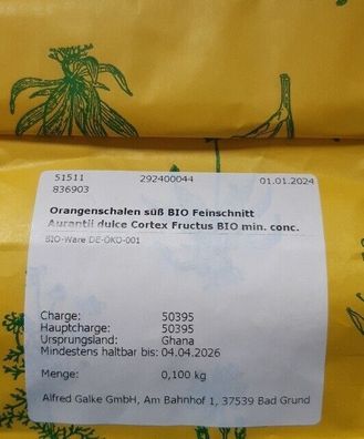 BIO Orangenschalen, süß, Feinschnitt, aus Ghana, 100 g