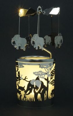 Windlicht Karussell Elefant Glas Votivglas Leuchtglas Teelichthalter