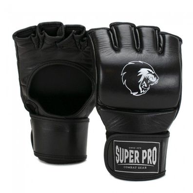 Super Pro MMA Handschuhe Leder Schwarz/ Weiss
